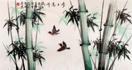 北京美協(xié)凌雪三尺竹雀圖《步步高升》
