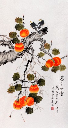 北京美協(xié)凌雪三尺柿子畫《事事如意》