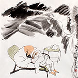 劉紀(jì) 三尺斗方芭蕉國畫《醉茶圖》 中國畫大家 真跡收藏（詢價）