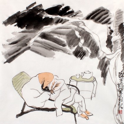 劉紀(jì) 三尺斗方芭蕉國(guó)畫《醉茶圖》 中國(guó)畫大家 真跡收藏（詢價(jià)）