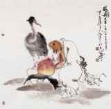 【已售】河北美協(xié)郭廷四尺斗方祝壽字畫《鶴壽延年》