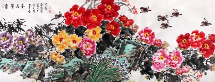 著名花鳥畫家曲逸之小八尺牡丹畫《富貴長春》