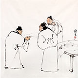 陳漫之四尺斗方人物畫《論畫》（詢價(jià)）