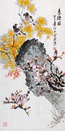 國家一級美術(shù)師王寶欽三尺《春語圖》