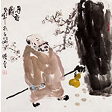 李勝春三尺斗方梅花人物畫《尋香圖》