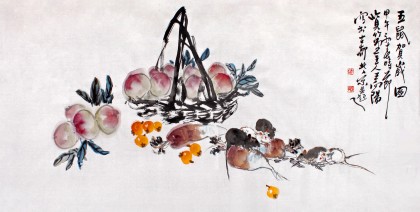 王向陽四尺祝壽國(guó)畫《五鼠賀歲圖》