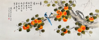 北京美協(xié)凌雪小六尺柿子國畫《事事如意》