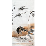【已售】何華賢三尺花鳥畫《池邊》 潁淮書畫名家