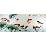 【已售】凌雪小六尺荷花九魚《年年有余》