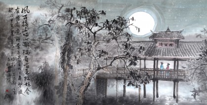 【已售】民盟美協(xié)理事黃奇松四尺《風雨橋上唱山歌》