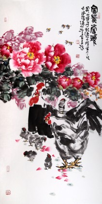 著名花鳥畫家曲逸之四尺《富貴當頭》