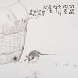 民盟美協(xié)理事黃奇松先生四尺斗方《饑鼠掀菱殼》