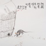 民盟美協(xié)理事黃奇松先生四尺斗方《饑鼠掀菱殼》