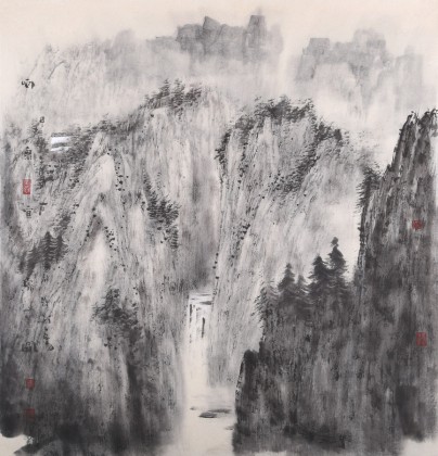 當(dāng)代水墨漫畫名家 強(qiáng)春云四尺斗方 《雨泉圖》