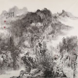 當(dāng)代水墨漫畫名家 強春云 四尺斗方《山行》