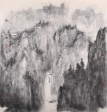 當(dāng)代水墨漫畫名家 強(qiáng)春云四尺斗方 《雨泉圖》