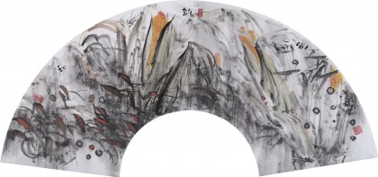 當代水墨漫畫名家 強春云扇畫《秋韻圖》