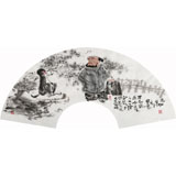 當代水墨漫畫名家 強春云扇畫 《猴兒劫道》