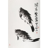 花鳥畫名家李紹山 四尺三開水墨魚《洞底驚雷》