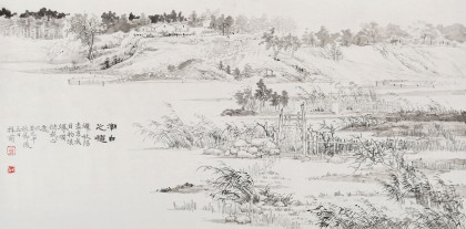 名家孔祥前寫意山水畫《潮白之秋》（詢價(jià)）