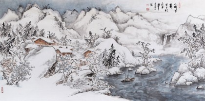 寧全喜 四尺《山鄉(xiāng)雪霽》國家畫院龍瑞工作室畫家