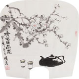 李勝春小尺寸扇畫(huà)《清心可品茶》