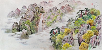 朝鮮畫家趙元哲 四尺《天下決勝金剛山》