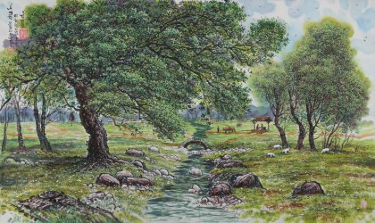 朝鮮畫家李京日 四尺《故鄉(xiāng)的春天》