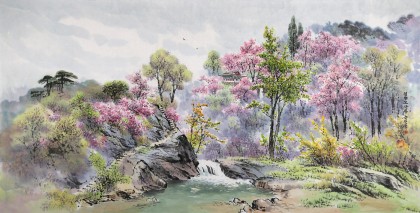 朝鮮畫家金善國(guó) 四尺《牡丹峰》