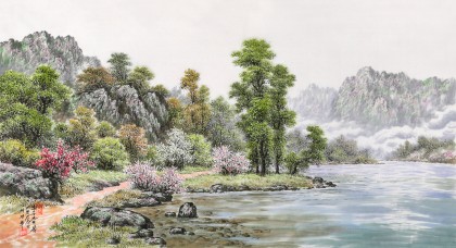 朝鮮名家蔡京華 四尺《湖邊的春天》