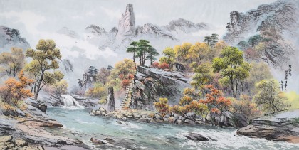 朝鮮畫(huà)家金善國(guó) 四尺《妙香山法王峰溪谷》