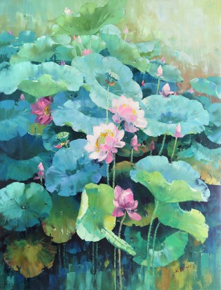 QA郭瑩大尺寸 《出水芙蓉》布面油畫