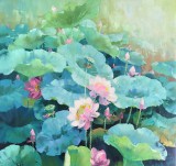 QA郭瑩大尺寸 《出水芙蓉》布面油畫