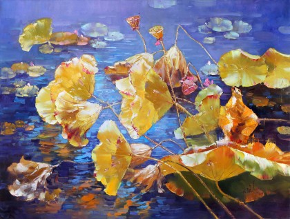 SK郭瑩 《荷塘秋色》布面油畫