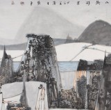 吉林著名山水畫家 張勇 四尺斗方《山銜好月》