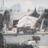 吉林著名山水畫家 張勇 四尺斗方《江聲推月》