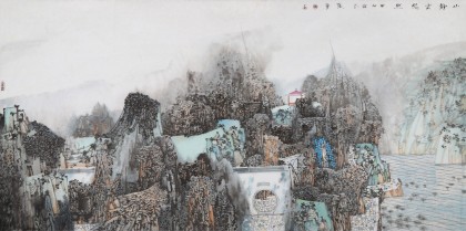 吉林著名山水畫家 張勇 四尺《山靜云悠然》