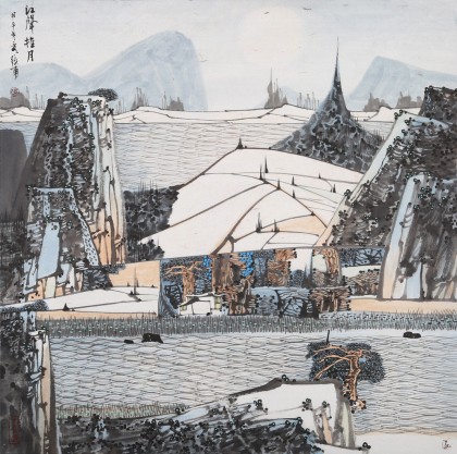 吉林著名山水畫家 張勇 四尺斗方《江聲推月》