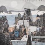 吉林著名山水畫家 張勇 四尺斗方《山銜好月》