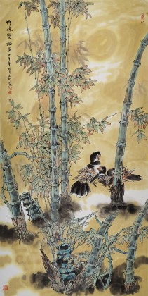 孫玉剛 《竹林雙棲圖》 紙本水墨