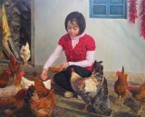 朝鮮名家 鄭日革 《農(nóng)家》 館藏油畫精品