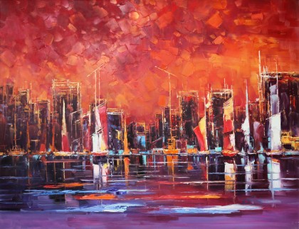 【已售】郭瑩 《上海之夜》 布面油畫