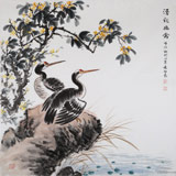 中國老子書畫院副院長 朱祖義四尺斗方《清秋幽禽》