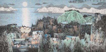 吉林著名山水畫家 張勇 四尺《千里江月》