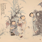 著名青年畫家李翔峰 四尺斗方《放風(fēng)鳶圖》（詢價(jià)）