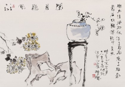 中國美協(xié)會(huì)員趙英旭四尺三開《閑月聽風(fēng)》