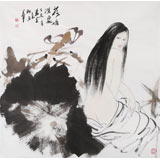 李立辰四尺斗方《荷塘深處》河北著名仕女畫(huà)家（詢價(jià)）
