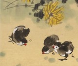 【已售】劉紀四尺斗方花鳥畫《一家親》