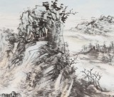 曹寶峪四尺斗方《江上泛舟圖》