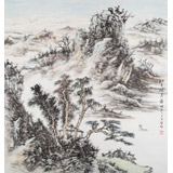 曹寶峪四尺斗方《江上泛舟圖》